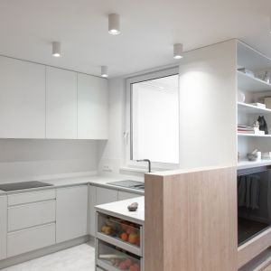 64-metrowe mieszkanie dla rodziny. Szary salon, biała kuchnia. Piękne wnętrze po remoncie. Projekt wnętrza: monarchia.design. Fot. Emilia Schudy, Małgorzata Zbierska, Paweł Lesiczka