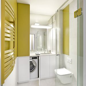Łazienka jest mała, więc architekt ze względów praktycznych, zdecydowała się na montaż tu kabiny prysznicowej. Projekt wnętrza: Katarzyna Rohde, pracownia Home&Style. Fot. Bernard Białorucki