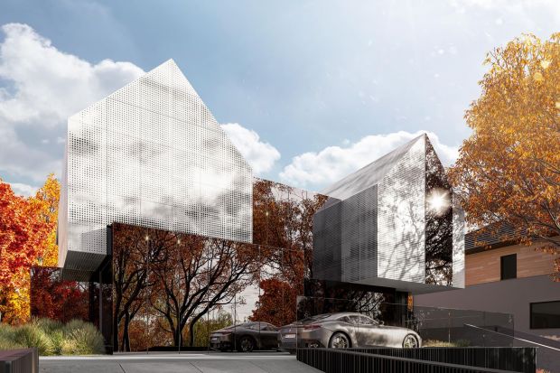 Skyfall to najnowszy projekt polskiego architekta Marcina Tomaszewskiego. Nowoczesna technologia łączy się tu ze sztuką, architekturą i naturą. Latem zielone liście odbijają się w lustrzanej fasadzie, a jesienią – dom mieni się w odcieniach 