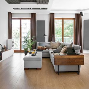 Salon i miejsce do pracy w jednym. Pomysł do mieszkania w bloku. Projekt Klaudia Tworo, pracownia Klaudia Tworo Projektowanie Wnętrz. Zdjęcia Kamila Markiewicz-Lubańska. Stylizacja Maria Szymańska