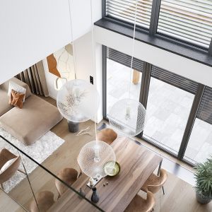 Widok na salon z i jadalnię. Projekt: arch. Michał Gąsiorowski, MG Projekt. Fot. MG Projekt